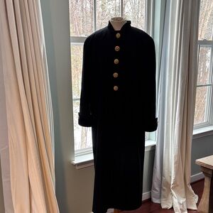 Leslie Fay vintage full length wool coat Gold Buttons velvet trim USA 8 jacket